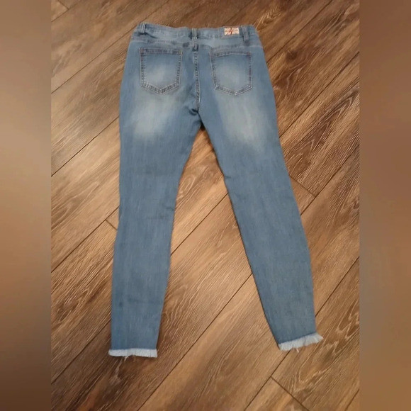 Machine nouvelle mode distressed raw hem denim jeans womens 6 moto Y2K grunge - Picture 9 of 9